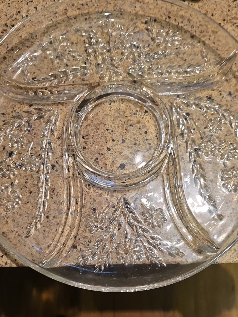 Clear Glass Divided Serving Platter - Elegant Floral Design